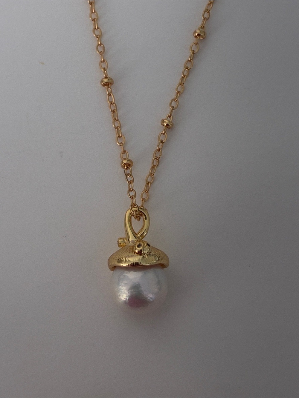 Gold Pearl Acorn Pendant Necklace | Freshwater Pearl | Gold Filled Chain